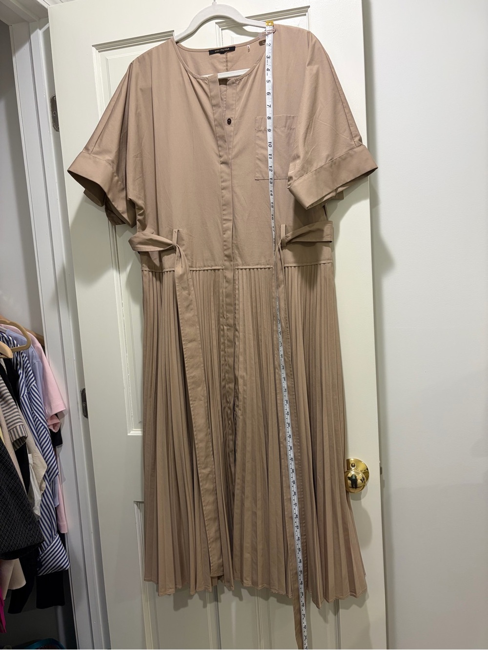 Kobi Halperin Beige Pleated Midi Dress